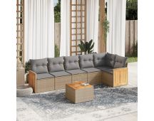 vidaXL 7 Piece Garden Sofa Set with Cushions Beige Poly Rattan