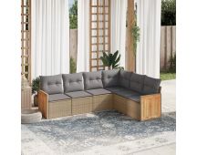 vidaXL 6 Piece Garden Sofa Set with Cushions Beige Poly Rattan