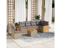 vidaXL 7 Piece Garden Sofa Set with Cushions Beige Poly Rattan