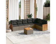 vidaXL 8 Piece Garden Sofa Set with Cushions Grey Poly Rattan