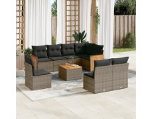 vidaXL 9 Piece Garden Sofa Set with Cushions Grey Poly Rattan