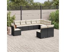 vidaXL 10 Piece Garden Sofa Set with Cushions Black Poly Rattan