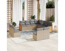 vidaXL 11 Piece Garden Sofa Set with Cushions Beige Poly Rattan