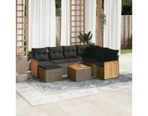 vidaXL 8 Piece Garden Sofa Set with Cushions Grey Poly Rattan