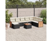 vidaXL 9 Piece Garden Sofa Set with Cushions Black Poly Rattan