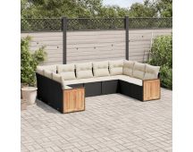 vidaXL 9 Piece Garden Sofa Set with Cushions Black Poly Rattan