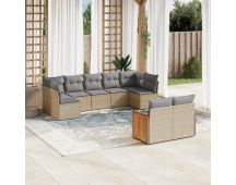 vidaXL 9 Piece Garden Sofa Set with Cushions Beige Poly Rattan