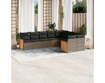 vidaXL 9 Piece Garden Sofa Set with Cushions Grey Poly Rattan