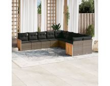 vidaXL 10 Piece Garden Sofa Set with Cushions Grey Poly Rattan