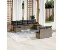 vidaXL 9 Piece Garden Sofa Set with Cushions Grey Poly Rattan