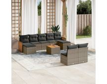 vidaXL 10 Piece Garden Sofa Set with Cushions Grey Poly Rattan