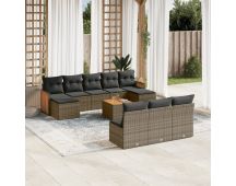 vidaXL 11 Piece Garden Sofa Set with Cushions Grey Poly Rattan