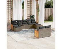 vidaXL 9 Piece Garden Sofa Set with Cushions Grey Poly Rattan