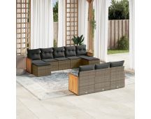 vidaXL 10 Piece Garden Sofa Set with Cushions Grey Poly Rattan