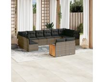 vidaXL 12 Piece Garden Sofa Set with Cushions Grey Poly Rattan