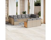 vidaXL 13 Piece Garden Sofa Set with Cushions Beige Poly Rattan