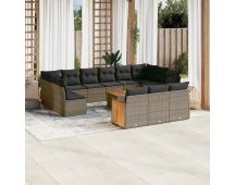 vidaXL 14 Piece Garden Sofa Set with Cushions Grey Poly Rattan