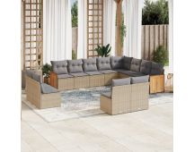 vidaXL 12 Piece Garden Sofa Set with Cushions Beige Poly Rattan