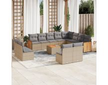 vidaXL 13 Piece Garden Sofa Set with Cushions Beige Poly Rattan