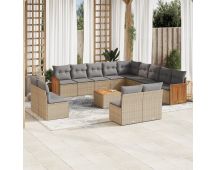 vidaXL 14 Piece Garden Sofa Set with Cushions Beige Poly Rattan