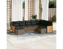 vidaXL 9 Piece Garden Sofa Set with Cushions Grey Poly Rattan