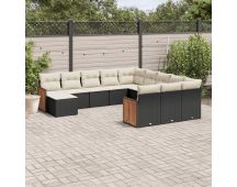 vidaXL 12 Piece Garden Sofa Set with Cushions Black Poly Rattan