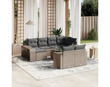 vidaXL 11 Piece Garden Sofa Set with Cushions Grey Poly Rattan