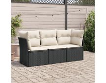 vidaXL 3 Piece Garden Sofa Set with Cushions Black Poly Rattan