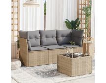 vidaXL 4 Piece Garden Sofa Set with Cushions Beige Poly Rattan