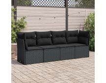 vidaXL 4 Piece Garden Sofa Set with Cushions Black Poly Rattan