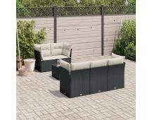 vidaXL 6 Piece Garden Sofa Set with Cushions Black Poly Rattan