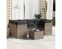 vidaXL 7 Piece Garden Sofa Set with Cushions Grey Poly Rattan