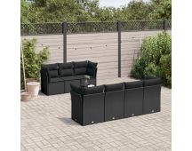 vidaXL 8 Piece Garden Sofa Set with Cushions Black Poly Rattan