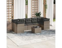 vidaXL 8 Piece Garden Sofa Set with Cushions Grey Poly Rattan