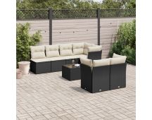 vidaXL 8 Piece Garden Sofa Set with Cushions Black Poly Rattan