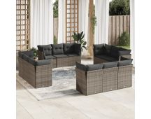 vidaXL 12 Piece Garden Sofa Set with Cushions Grey Poly Rattan