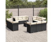 vidaXL 13 Piece Garden Sofa Set with Cushions Black Poly Rattan