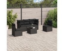 vidaXL 6 Piece Garden Sofa Set with Cushions Black Poly Rattan