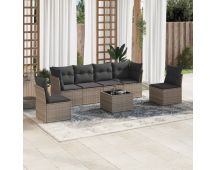 vidaXL 7 Piece Garden Sofa Set with Cushions Grey Poly Rattan