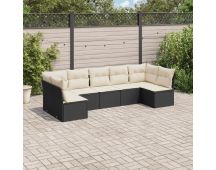 vidaXL 7 Piece Garden Sofa Set with Cushions Black Poly Rattan