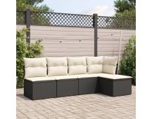 vidaXL 5 Piece Garden Sofa Set with Cushions Black Poly Rattan