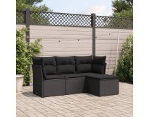 vidaXL 4 Piece Garden Sofa Set with Cushions Black Poly Rattan