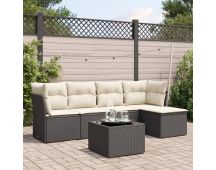 vidaXL 6 Piece Garden Sofa Set with Cushions Black Poly Rattan