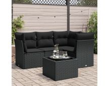 vidaXL 5 Piece Garden Sofa Set with Cushions Black Poly Rattan