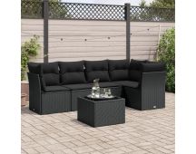 vidaXL 6 Piece Garden Sofa Set with Cushions Black Poly Rattan