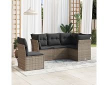 vidaXL 5 Piece Garden Sofa Set with Cushions Grey Poly Rattan