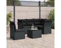 vidaXL 6 Piece Garden Sofa Set with Cushions Black Poly Rattan