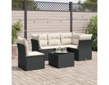 vidaXL 6 Piece Garden Sofa Set with Cushions Black Poly Rattan