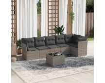 vidaXL 7 Piece Garden Sofa Set with Cushions Grey Poly Rattan