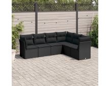 vidaXL 6 Piece Garden Sofa Set with Cushions Black Poly Rattan